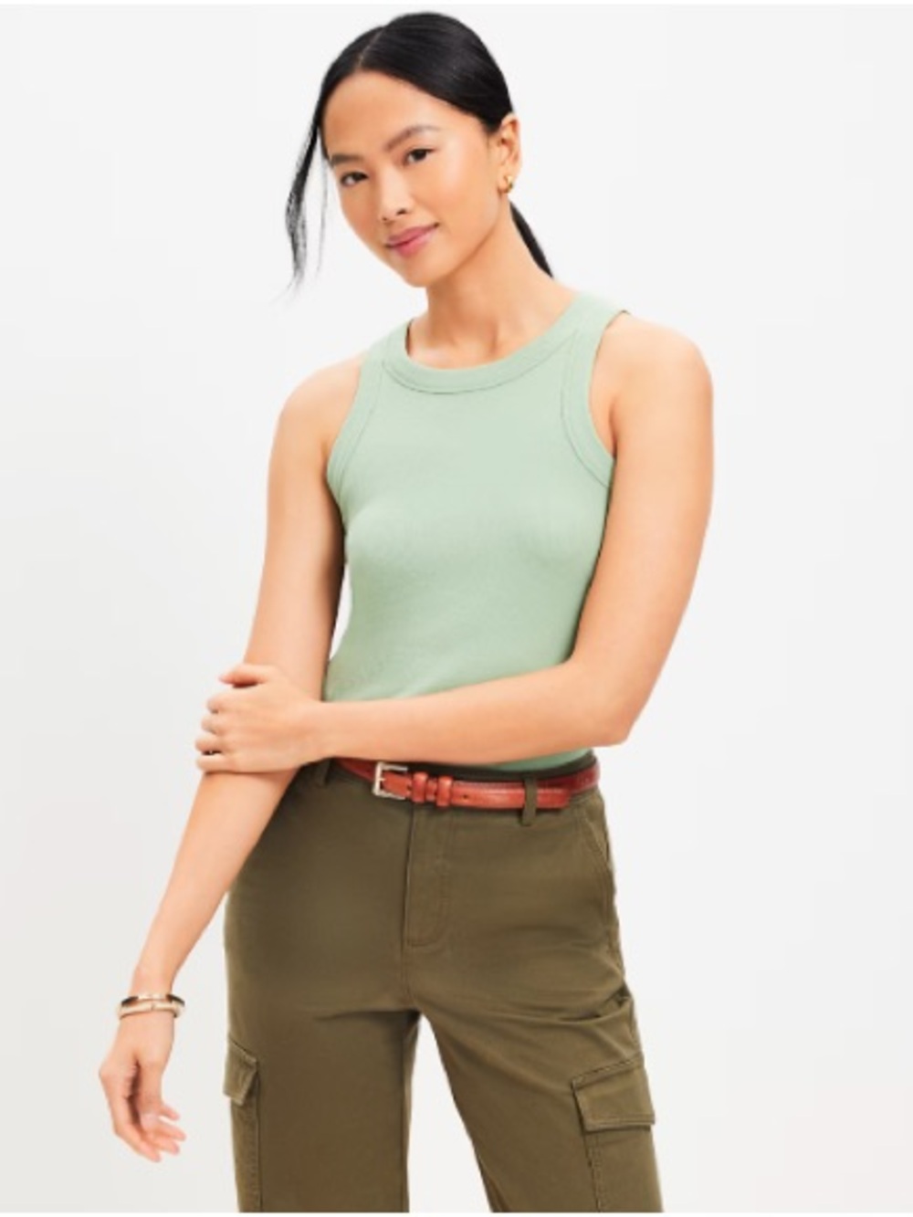 LOFT Perfect Tank Sage Green Ribbed Tank Top